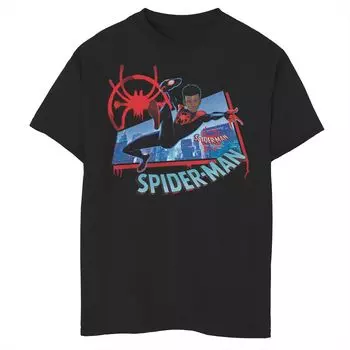 Футболка с рисунком «Marvel Spiderverse Miles Kick Over City» для мальчиков 8–20 лет Licensed Character