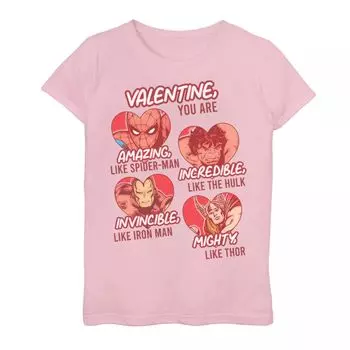 Футболка с рисунком Marvel Valentine You Are Marvel для девочек 7–16 лет Licensed Character