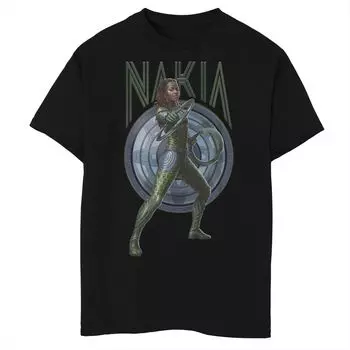 Футболка с рисунком Marvel Wakanda Frever Nakia Shield для мальчиков 8–20 лет Licensed Character, черный