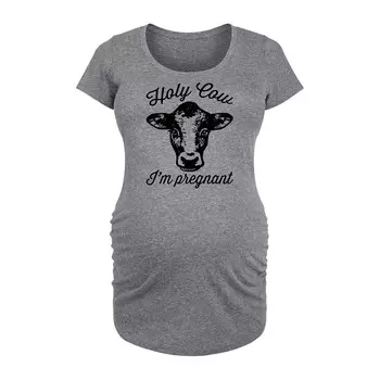 Футболка с рисунком Maternity Holy Cow I’m Pregnant Licensed Character, цвет Heather Gray