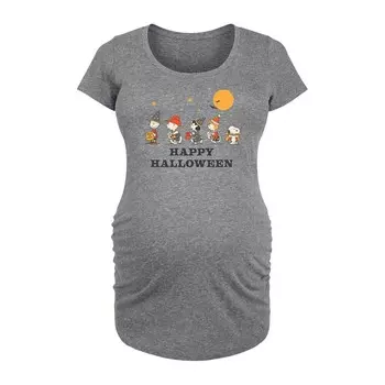 Футболка с рисунком Maternity Peanuts Happy Halloween Group Licensed Character, цвет Heather Gray