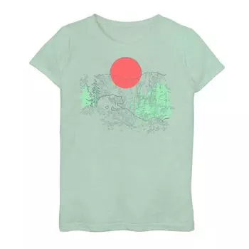 Футболка с рисунком «Медвежьи горы Кали» для девочек 7–16 лет с неоновыми деревьями Licensed Character
