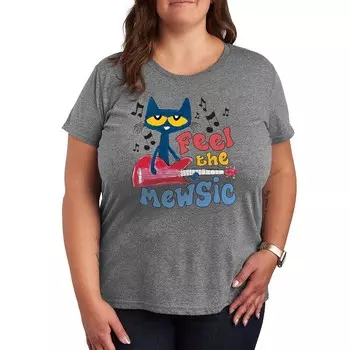Футболка с рисунком Mewsic Plus Pete the Cat Feel The Mewsic Licensed Character, цвет Heather Gray