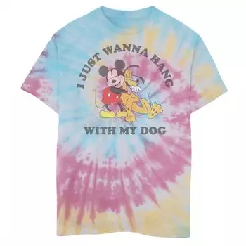 Футболка с рисунком «Микки и Плутон» в стиле Дисней для мальчиков 8–20 лет, «Я просто хочу потусоваться со своей собакой» Disney