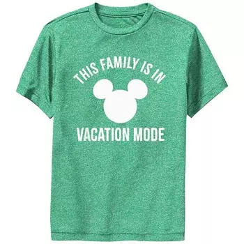 Футболка с рисунком Микки Мауса Disney «Эта семья в отпуске» для мальчиков 8–20 лет, цвет Kelly Heather
