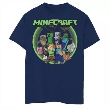 Футболка с рисунком Minecraft All Aboard для мальчиков Licensed Character, темно-синий
