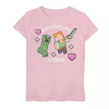 Футболка с рисунком Minecraft Find Your Adventure Heart Creeper для девочек 7–16 лет Licensed Character, розовый