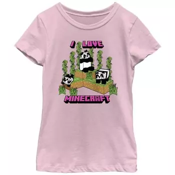 Футболка с рисунком Minecraft I Love Pandas для девочек Licensed Character, розовый
