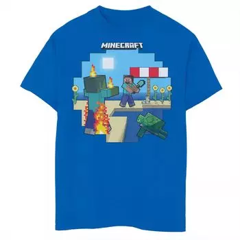 Футболка с рисунком Minecraft Steve Zombie on Fire Turtle для мальчиков 8–20 лет Licensed Character