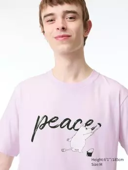 Футболка с рисунком "мир всем" муми-тролль Uniqlo, розовый