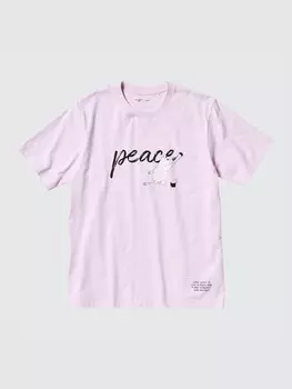 Футболка с рисунком "мир всем" муми-тролль Uniqlo, цвет 10 розовый