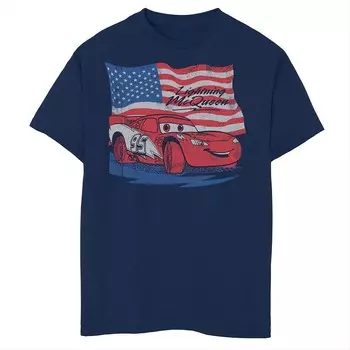 Футболка с рисунком «Молния МакКоролева» для мальчиков Disney Pixar Cars с флагом США и графическим рисунком в стиле ретро Licensed Character, темно-синий