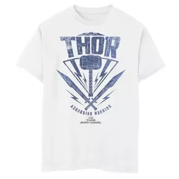 Футболка с рисунком «Молот-щит» для мальчиков 8–20 лет «Marvel Thor Ragnarok Asgardian Warrior Hammer Shield» Marvel, белый