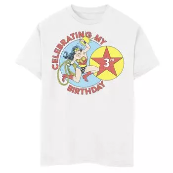 Футболка с рисунком на 3-й день рождения «Чудо-женщина» для мальчиков 8–20 лет DC Comics