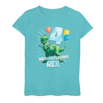 Футболка с рисунком на 4-й день рождения Рекса для девочек 7–16 лет Disney/Pixar «История игрушек Рекс» Licensed Character