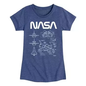 Футболка с рисунком NASA Space Schematics для девочек 7–16 лет Licensed Character, синий
