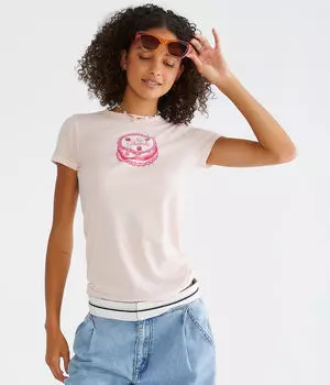 Футболка с рисунком «Нет, спасибо, торт» Aeropostale, розовый