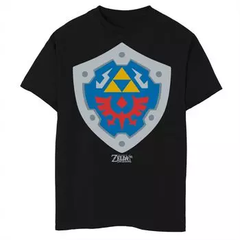 Футболка с рисунком Nintendo Legend Of Zelda Links Awakening Hylian Shield для мальчиков 8–20 лет Licensed Character, черный