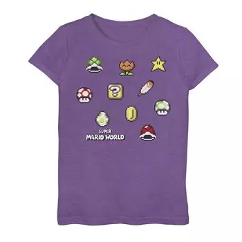 Футболка с рисунком Nintendo Mario World Items для девочек 7–16 лет Licensed Character