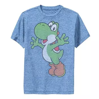 Футболка с рисунком Nintendo Super Mario Bros Yoshi Excited для мальчиков 8–20 лет, цвет Royal Heather