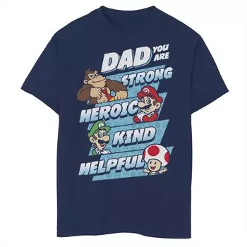 Футболка с рисунком Nintendo Super Mario Dad You Are для мальчиков 8–20 лет Licensed Character, синий