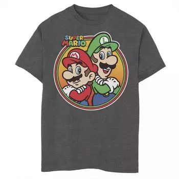 Футболка с рисунком Nintendo Super Mario & Luigi Brothers Circle для мальчиков 8–20 лет Licensed Character