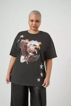 Футболка с рисунком орла больших размеров Forever 21, черный
