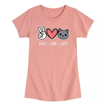 Футболка с рисунком Peace Love Cats для девочек 7–16 лет Licensed Character, розовый