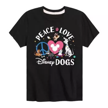 Футболка с рисунком «Peace Love Disney Dogs» для мальчиков 8–20 лет Disney, черный