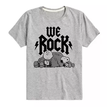 Футболка с рисунком Peanuts Charlie Brown и Snoopy We Rock для мальчиков 8–20 лет Licensed Character, серый
