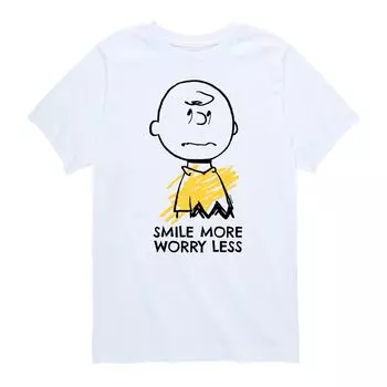 Футболка с рисунком Peanuts для мальчиков 8–20 лет: «Улыбайтесь, больше беспокойтесь, меньше» Licensed Character