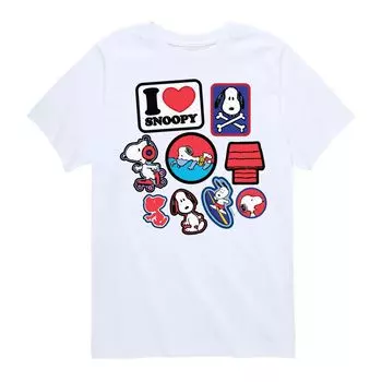 Футболка с рисунком Peanuts I Heart Snoopy Patches для мальчиков 8–20 лет Licensed Character, белый
