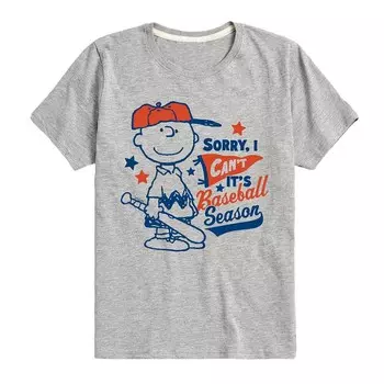 Футболка с рисунком Peanuts It Baseball Season для мальчиков 8–20 лет Licensed Character, цвет Heather Gray
