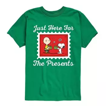 Футболка с рисунком Peanuts Just Here For The Presents для мальчиков 8–20 лет Licensed Character, зеленый