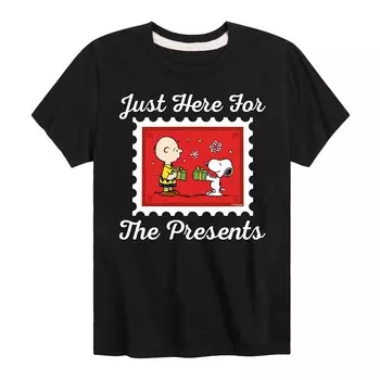 Футболка с рисунком Peanuts Just Here For The Presents для мальчиков 8–20 лет Licensed Character, черный