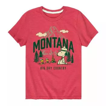 Футболка с рисунком Peanuts Montana Big Sky для мальчиков 8–20 лет Licensed Character, красный