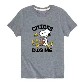 Футболка с рисунком Peanuts «Пасхальные цыплята» для мальчиков 8–20 лет «Dig Me» Licensed Character