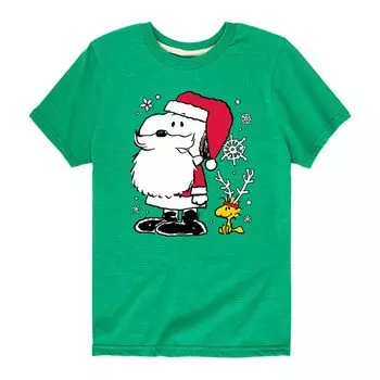 Футболка с рисунком Peanuts Santa Reindeer Snoopy для мальчиков 8–20 лет Licensed Character, зеленый