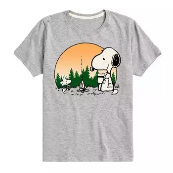 Футболка с рисунком Peanuts Snoopy Campfire для мальчиков 8–20 лет Licensed Character, серый