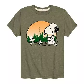 Футболка с рисунком Peanuts Snoopy Campfire для мальчиков 8–20 лет Licensed Character, зеленый
