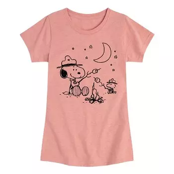 Футболка с рисунком Peanuts Snoopy & Woodstock для девочек 7–16 лет для кемпинга Licensed Character, розовый