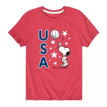 Футболка с рисунком Peanuts USA Volley для мальчиков 8–20 лет Licensed Character, красный