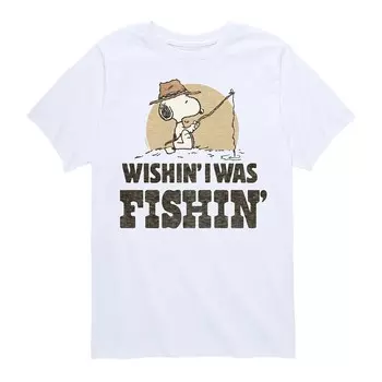 Футболка с рисунком Peanuts Wishin' I Was Fishin' для мальчиков 8–20 лет Licensed Character, белый