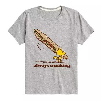 Футболка с рисунком Peanuts Woodstock Always Snacking для мальчиков 8–20 лет Licensed Character, цвет Heather Gray