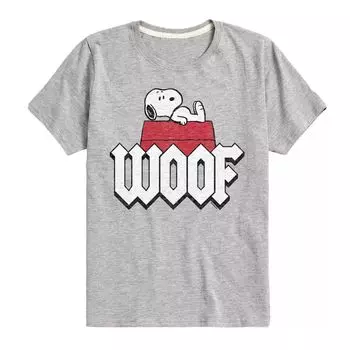 Футболка с рисунком Peanuts Woof Snoopy для мальчиков 8–20 лет Licensed Character, серый