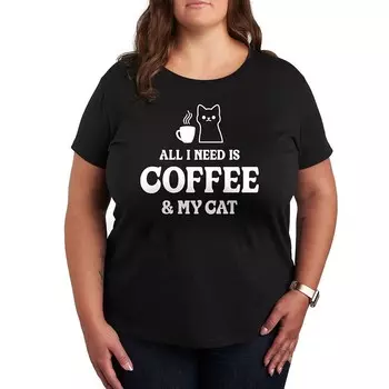 Футболка с рисунком Plus All I Need Coffee Cat Licensed Character, черный