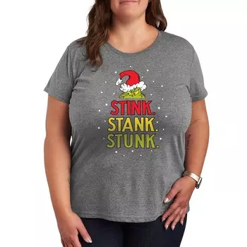 Футболка с рисунком Plus Dr. Seuss The Grinch Stink Stank Stunk Licensed Character, цвет Heather Gray