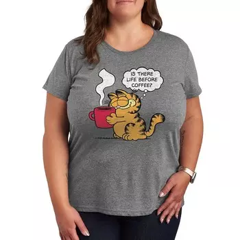 Футболка с рисунком Plus Garfield Life Before Coffee Licensed Character, цвет Heather Gray