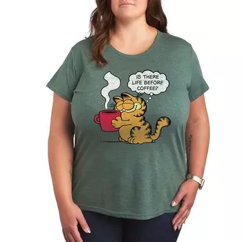 Футболка с рисунком Plus Garfield Life Before Coffee Licensed Character, цвет Heather Green