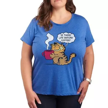 Футболка с рисунком Plus Garfield Life Before Coffee Licensed Character, цвет Heather Royal Blue
